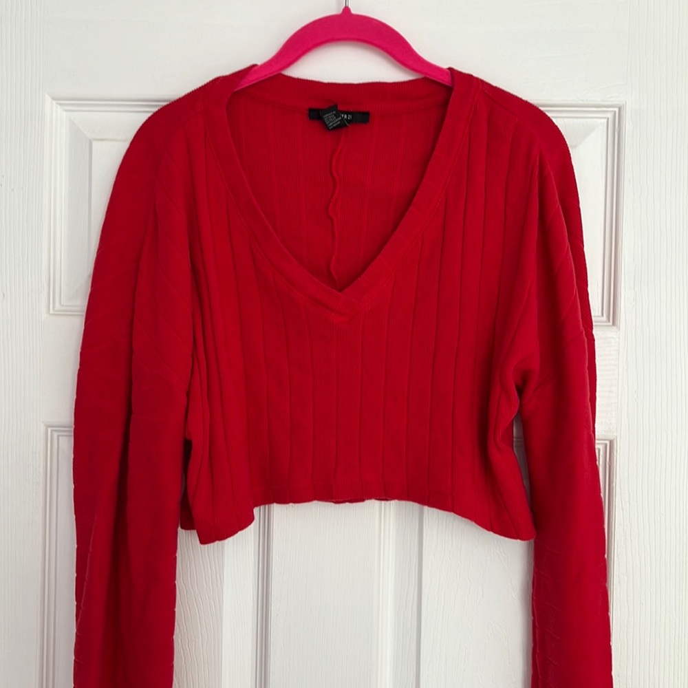Forever 21 Red Crop Sweater Sweatshirt